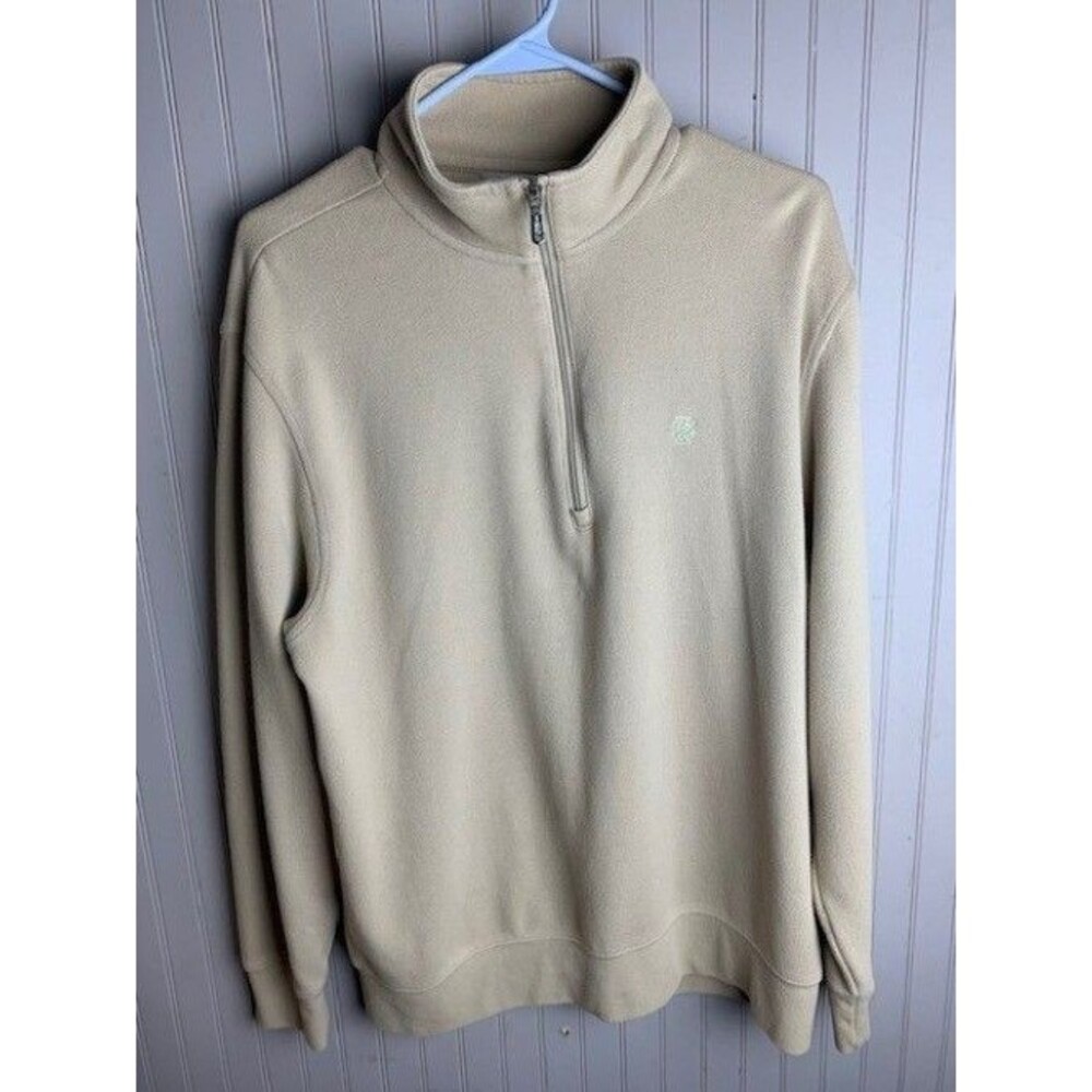 Izod Size M Mens Pullover Beige 1/4 Zip Long Sleeve Sweater Sweatshirt